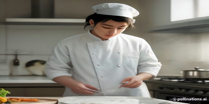 주방에서 조리복을 입고 요리하는 셰프