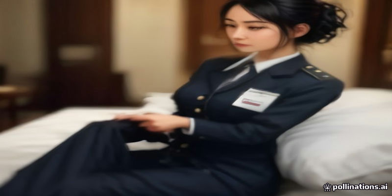 호텔 객실 카트 옆에서 유니폼 주머니에 마스터키를 넣는 모습