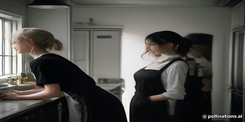 주방에서 검은 앞치마를 두른 직원들