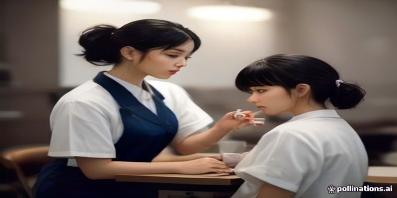 네일숍 작업대 앞에 선 직원의 유니폼